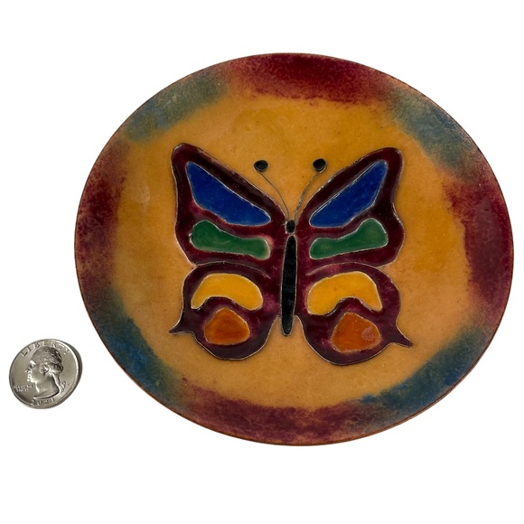 Vintage Copper Ashtray Handmade Hippy Rainbow Butterfly Glazed Cottagecore Boho